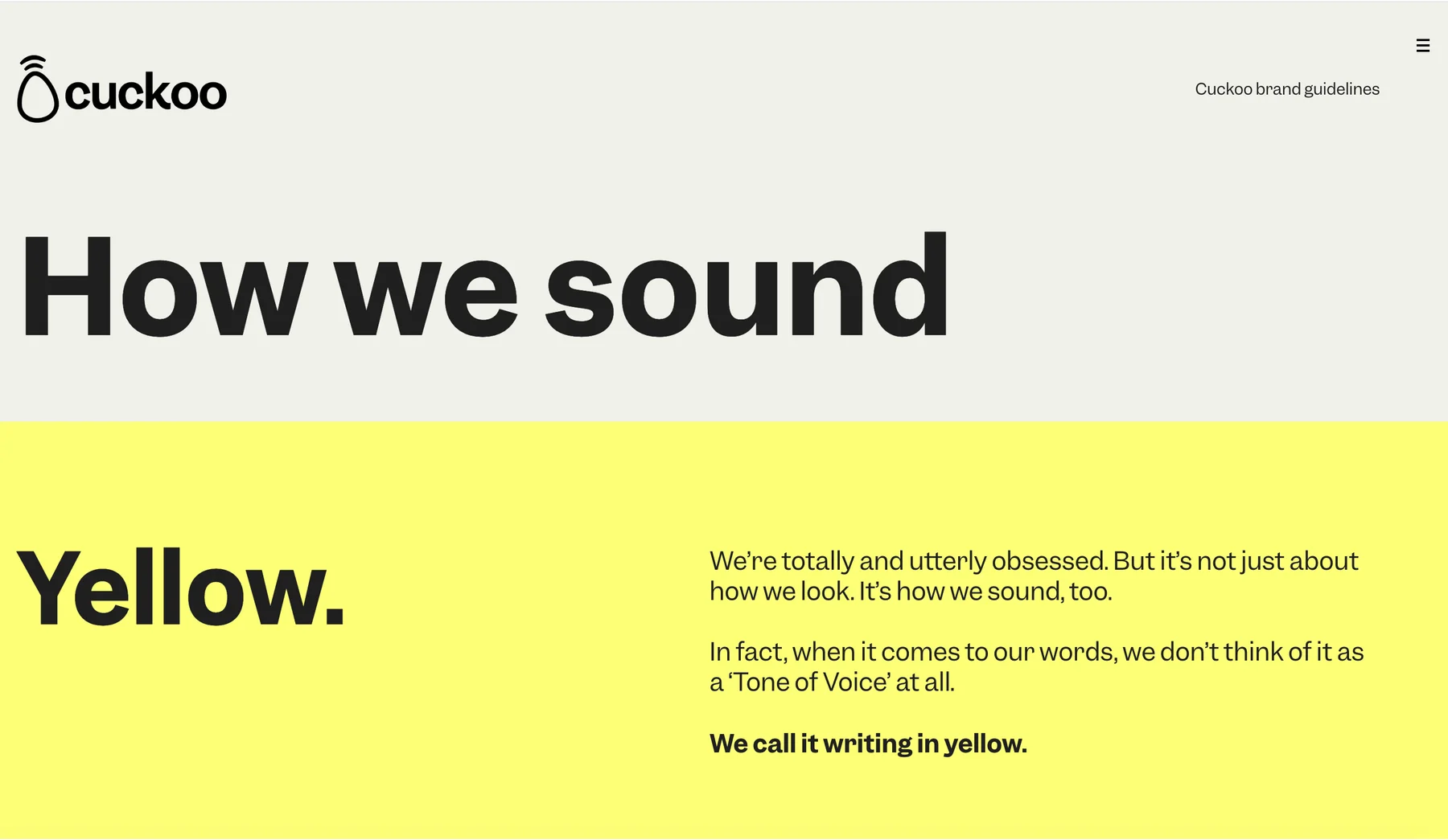 Cuckoo tone of voice – ‘How we sound: Yellow.’