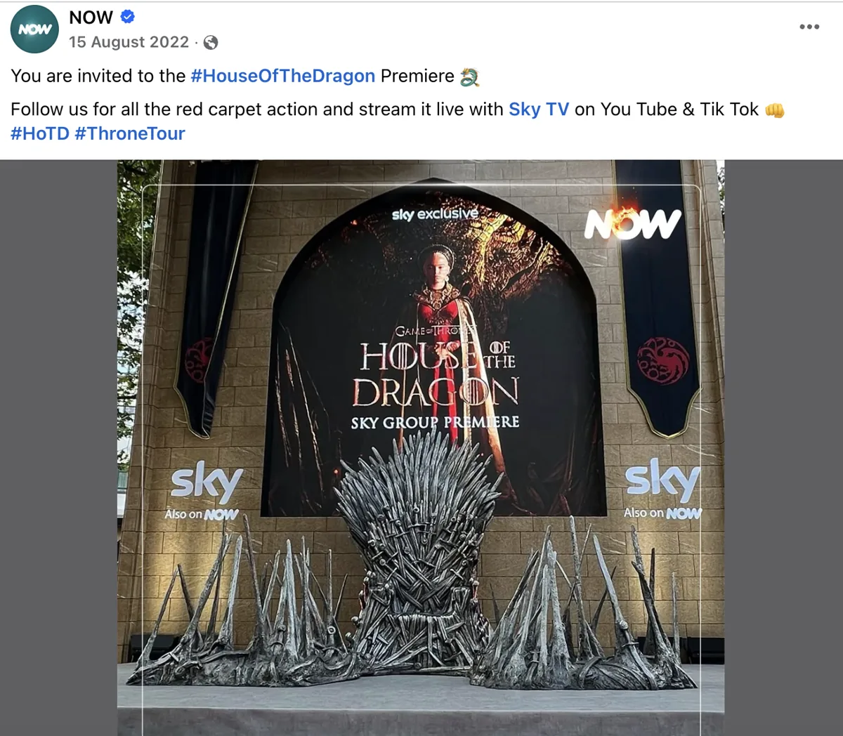 NOW — House of the Dragon premiere social post